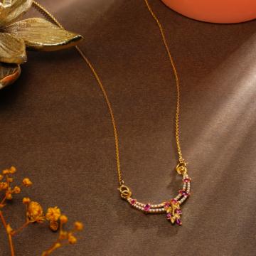 Delicate Leaf Design With Color Stones Gold Pendant