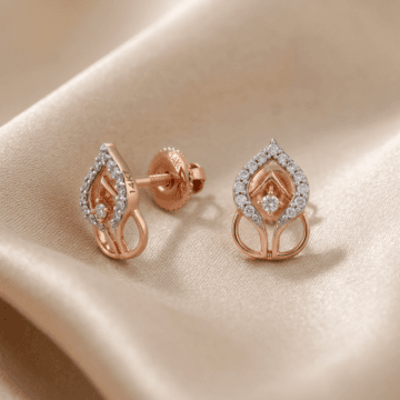 Leaf Shape 14KT Rose Gold Diamond Stud Earrings