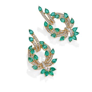 Vibrant 18KT Green Leaf Diamond Earrings
