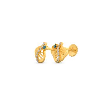 Tremendous Blue Stone Stud Gold Earrings