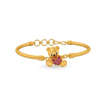 Glowing Baby Bear with Heart Kids Gold Bracelet