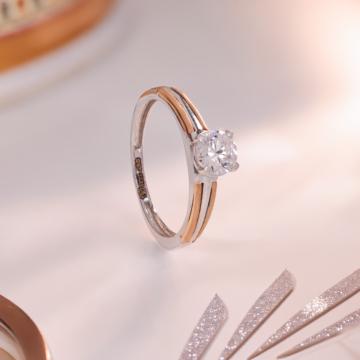 White & Rose Gold Stone Designed Band Ring