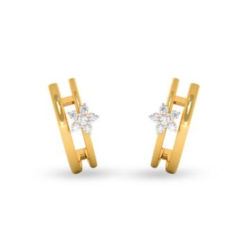 Attractive Petite Floral Diamond Earrings-736A001660-1-EF IF VVS-18kt Yellow Gold-