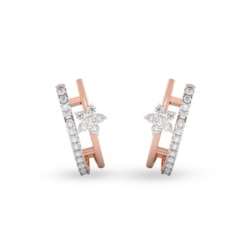 Elegant Floral Hoop Pattern Diamond Earrings-736A001668-1-EF IF VVS-18kt Yellow Gold-
