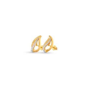 Dainty Leaf Pattern Diamond Earrings-736A001387-1-EF IF VVS-18kt Yellow Gold-