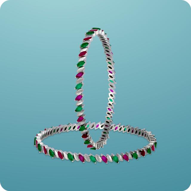 Buy Graceful Multi Stone Silver Bangles |GRT Jewellers