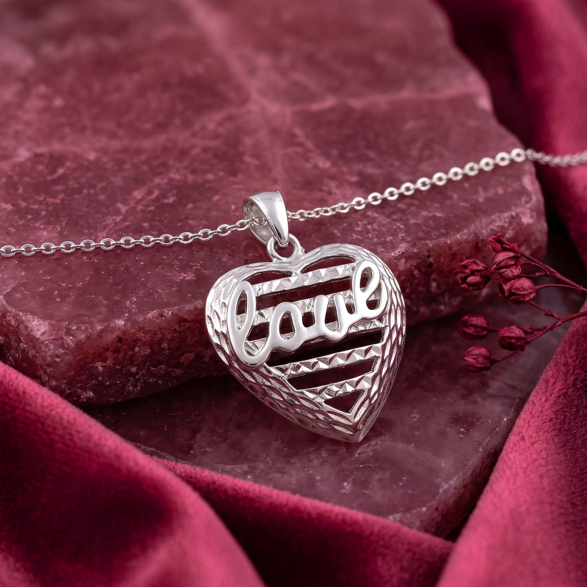 Delivery Database Background Image Buy Platinum Love Inscription Heart Pendant | GRT Jewellers