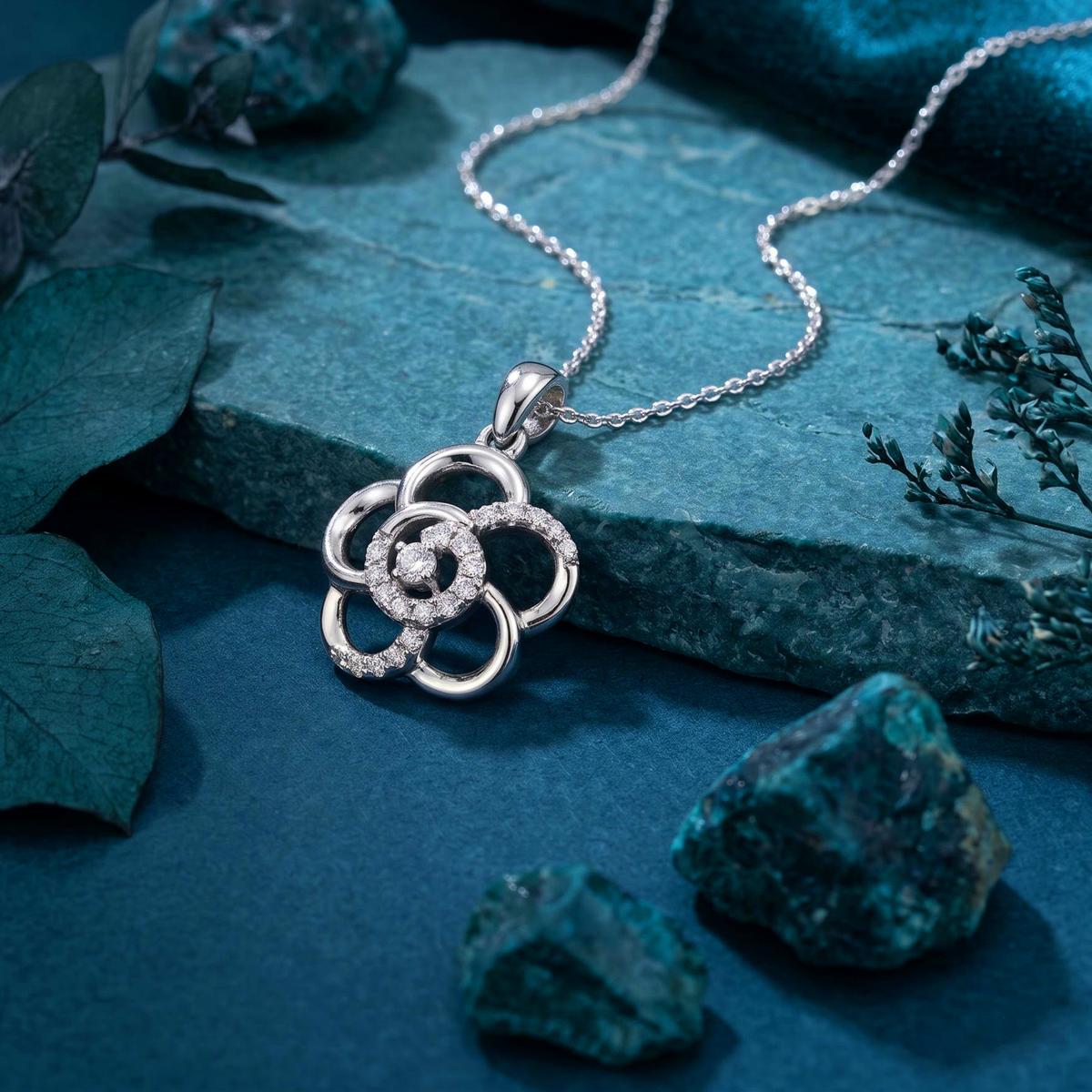 Round Plant Types Buy Contemporary Flower Pendant in Platinum | GRT Jewellers