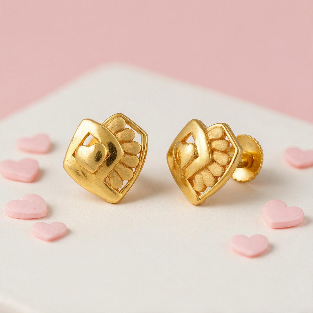 Goald Icon Buy Openwork Heart Stud Earrings in 22KT yellow gold | GRT Jewellers